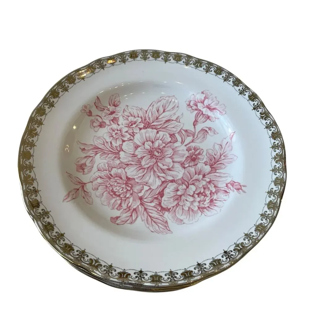 222 Fifth Pink Gold Floral Porcelain Salad Plates 8.5” Set of 4 Chic Easter NEW